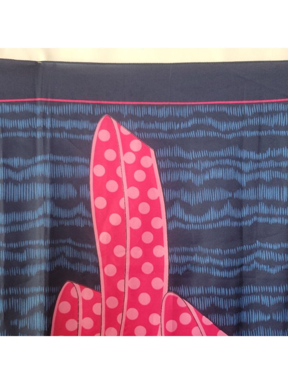 Vtg Rochas Byzance Paris Silk Square Scarf 34" Navy Pink Polka Dot Ribbon Access - Picture 6 of 16